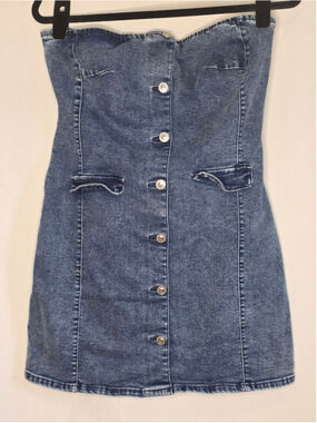 Women's Wax Jean Collection Blue Denim Strapless Mini Dress Size Large